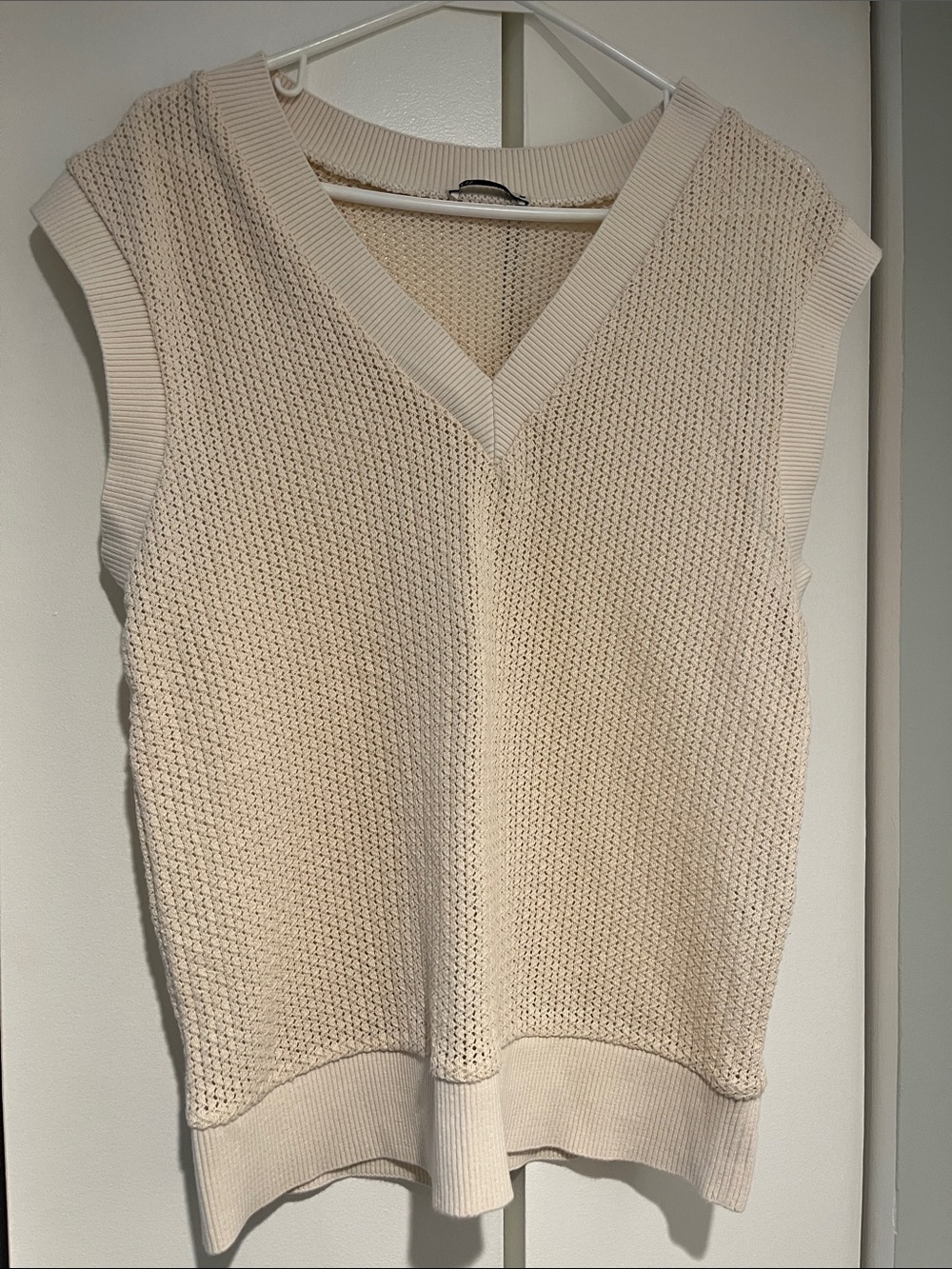 Zara V-Neck Knit Vest in Cream
